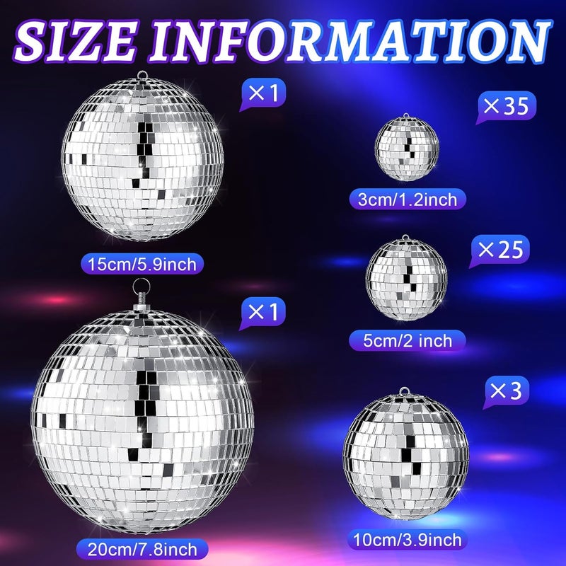 Hoolerry 65 قطعة زينة كرات ديسكو بأحجام متنوعة زينة كرات مرآة عاكسة معلقة 2026 زينة حفلة ليلة رأس السنة كرات فضية صغيرة وكبيرة للحفلات والمهرجانات وديكور المسرح (8/6/4/2/1.2 بوصة) - Image 3